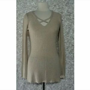 Free People Size XS Boho Sweater Criss Cross Tunic Long Sleeve Top